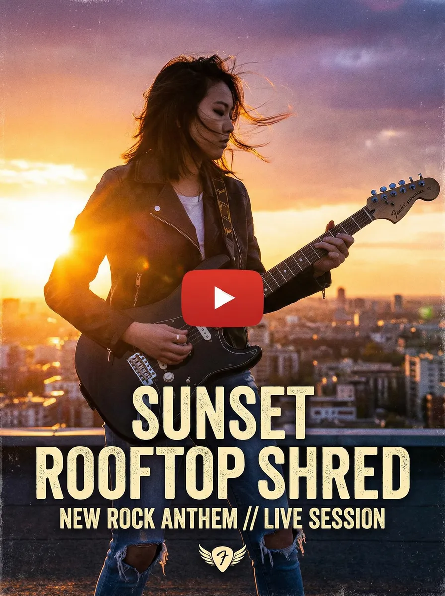 天台吉他弹唱夕阳城市背景 - 抖阴 音乐